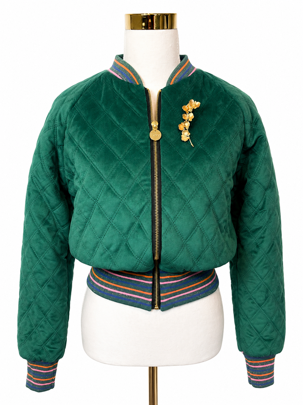 Medium Green Quilted Velvet Bomber