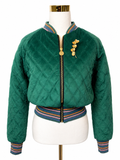 Medium Green Quilted Velvet Bomber