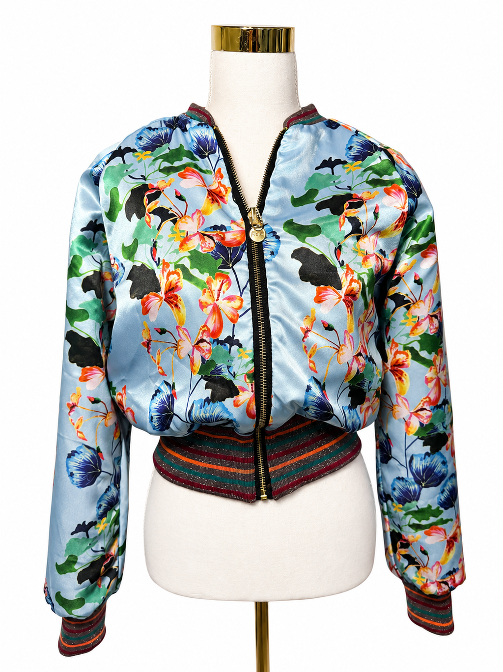Medium Gold & Olive Green Brocade Bomber