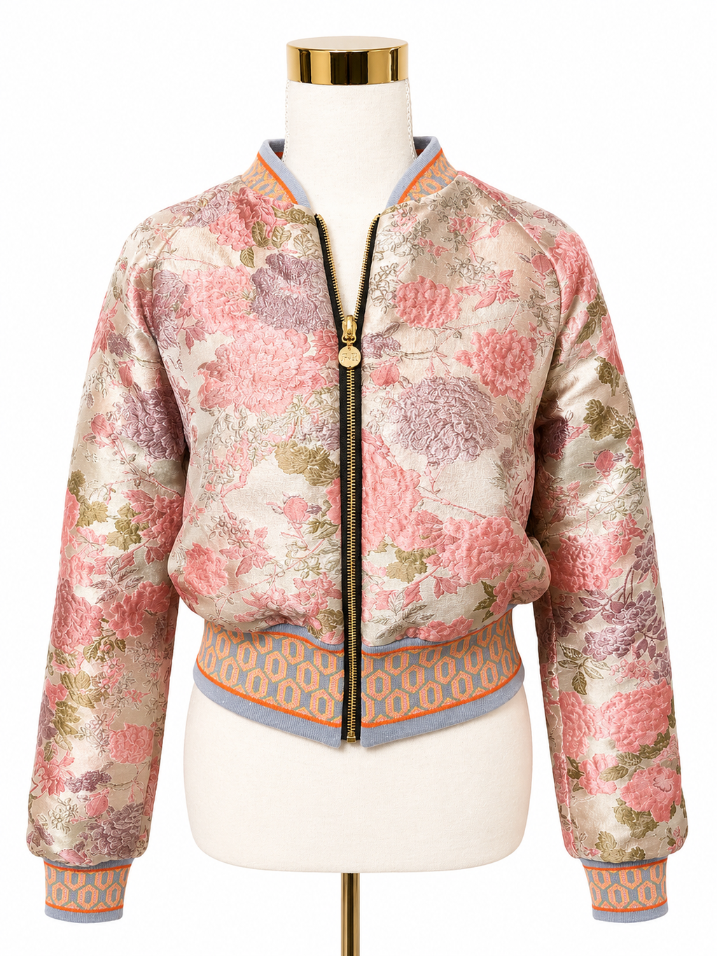 Medium Pink Floral Brocade Bomber