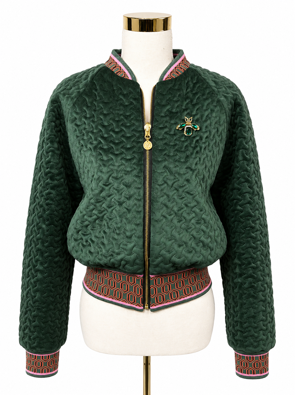 Medium Forest Green Quilted Velvet Bomber