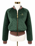 Medium Forest Green Quilted Velvet Bomber