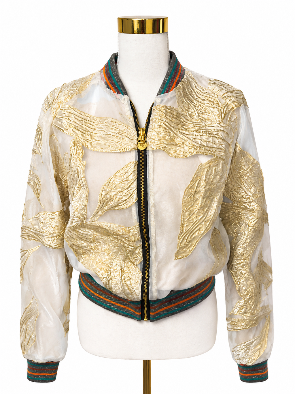 Large Gold & White Brocade Bomber