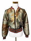 Medium Gold & Olive Green Brocade Bomber